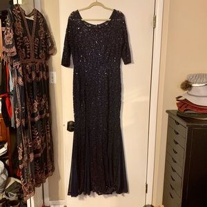 Navy sequin embroidered gown
